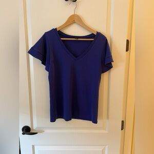 Halogen Royal Blue V-Neck Short Flutter Sleeve Tee